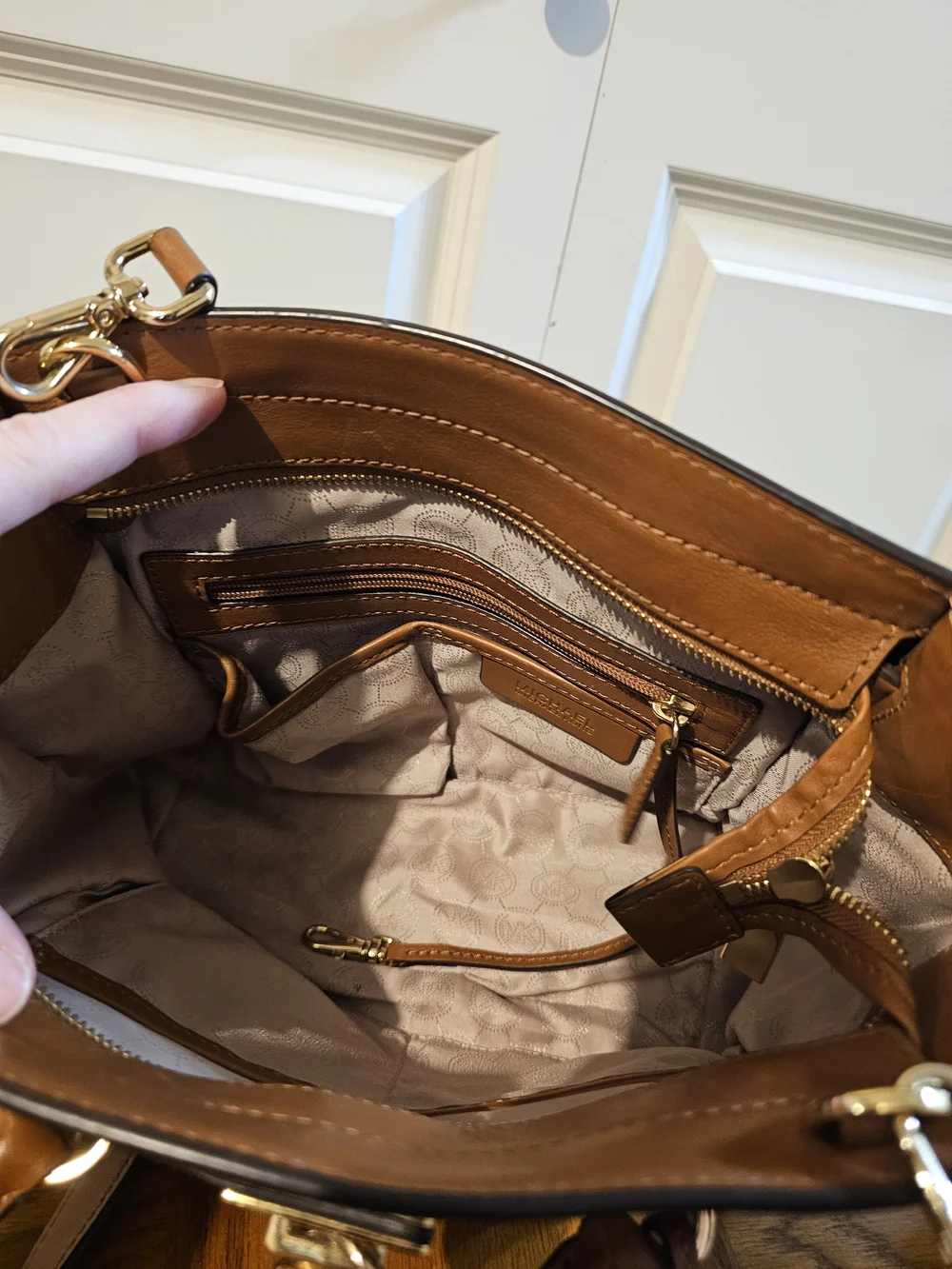 Michael Kors Cognac Leather Satchel with Gold-Tone Lock